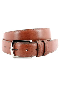 Contrast Stitched Italian Soft Glazed Milled Calfskin Belt in Brandy by Torino Leather