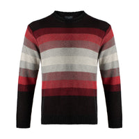 Graded Stripe Knit Crew Neck Sweater in Wine, Grey, and Black by Leo Chevalier