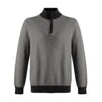 Cotton Mock Oxford Knit Zip-Neck Sweater in Charcoal by Leo Chevalier