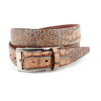 Bi-Color Crocodile Embossed Calfskin Belt in Taupe and Blue by Torino Leather
