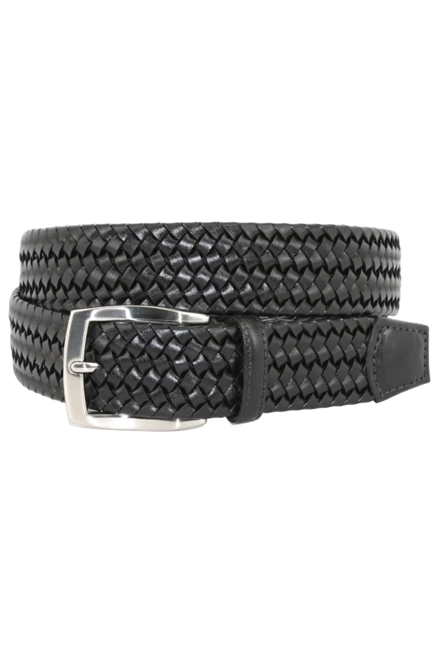 Italian Woven Stretch Leather Belt in Black by Torino Leather