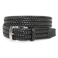 Italian Woven Stretch Leather Belt in Black by Torino Leather