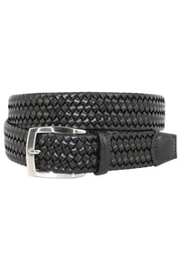 Italian Woven Stretch Leather Belt in Black by Torino Leather