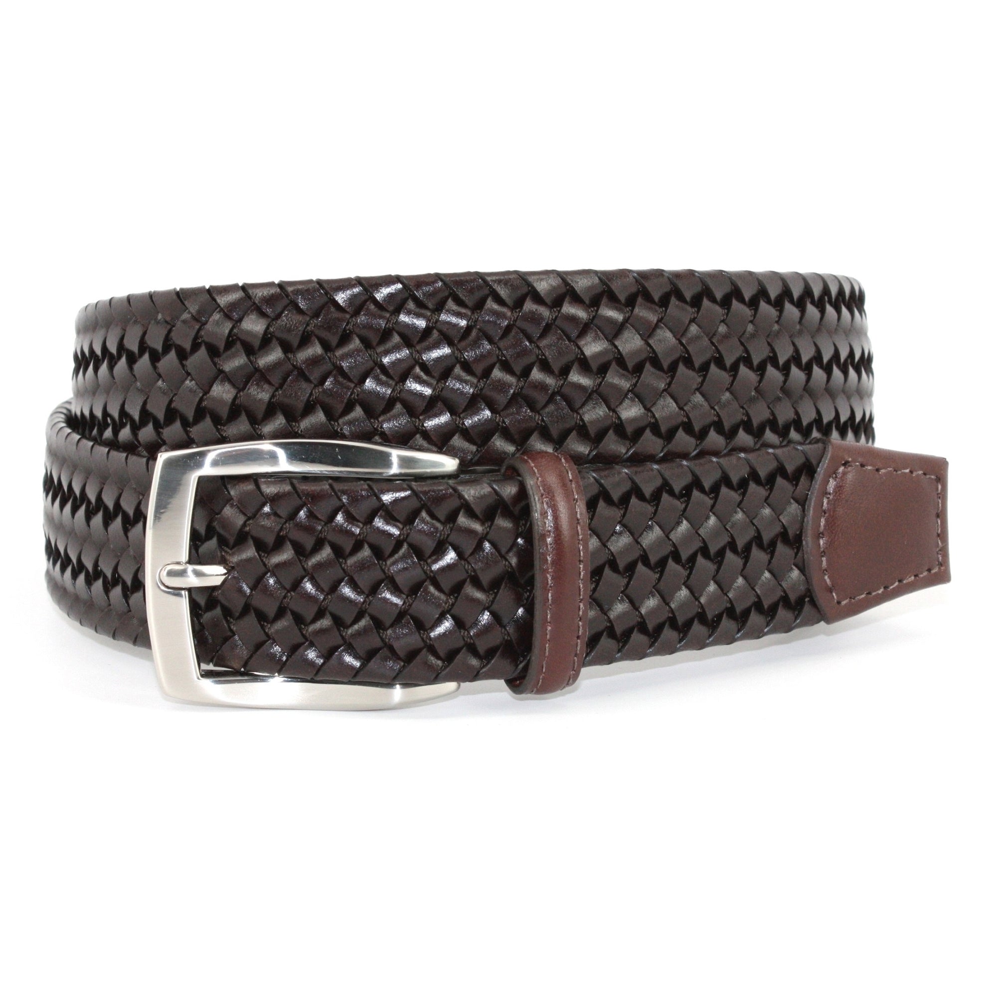 Italian Woven Stretch Leather Belt in Brown by Torino Leather