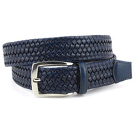 Italian Woven Stretch Leather Belt in Navy by Torino Leather