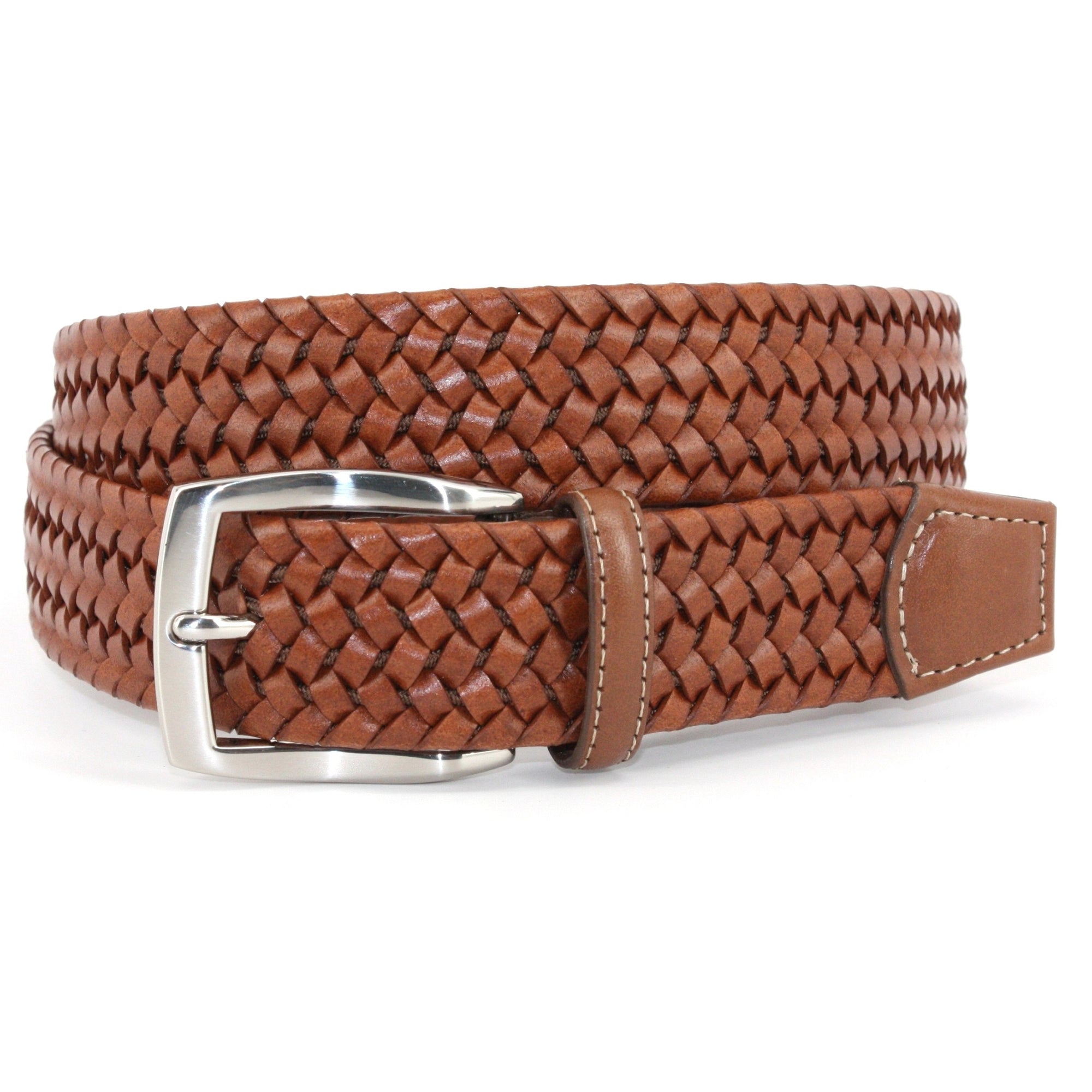 Italian Woven Stretch Leather Belt in Cognac by Torino Leather