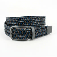 Italian Mini Strand Woven Stretch Leather Belt in Black, Navy, and Grey by Torino Leather