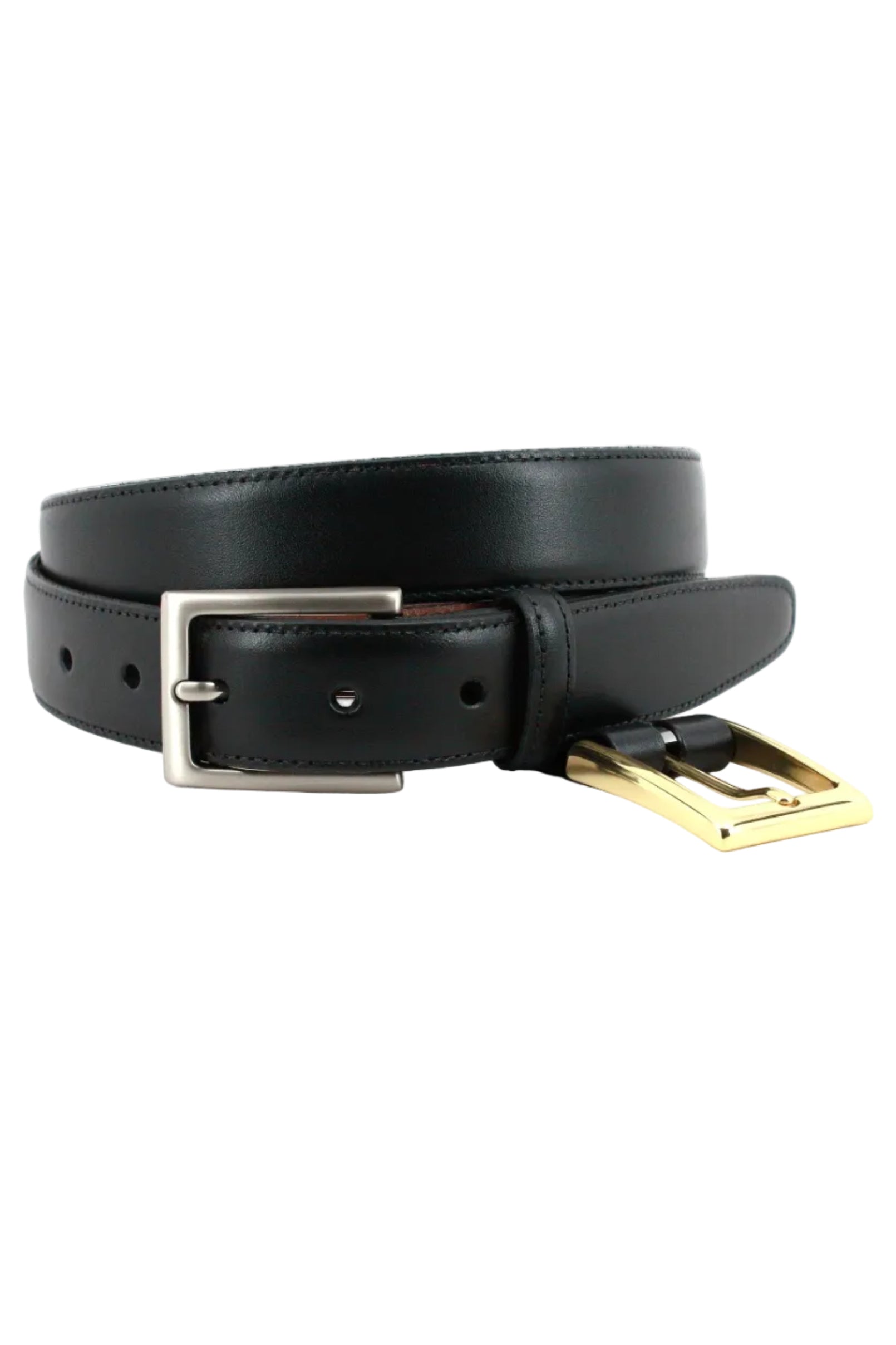 Glazed Kipskin Belt with Interchangeable Buckles in Black by Torino Leather