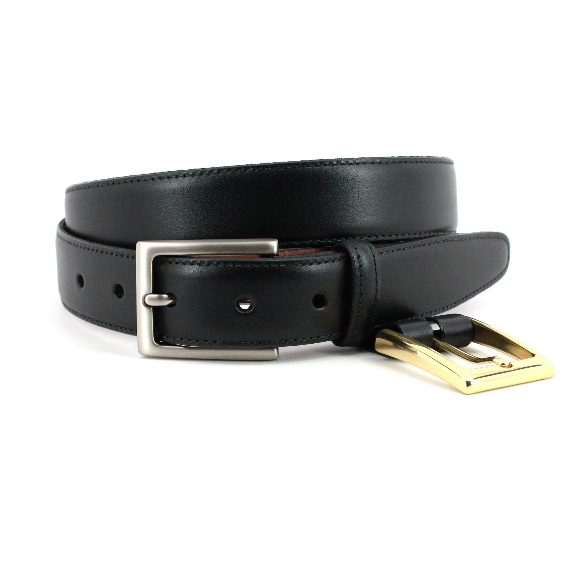 Glazed Kipskin Belt with Interchangeable Buckles in Black by Torino Leather