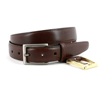 Glazed Kipskin Belt with Interchangeable Buckles in Brown by Torino Leather