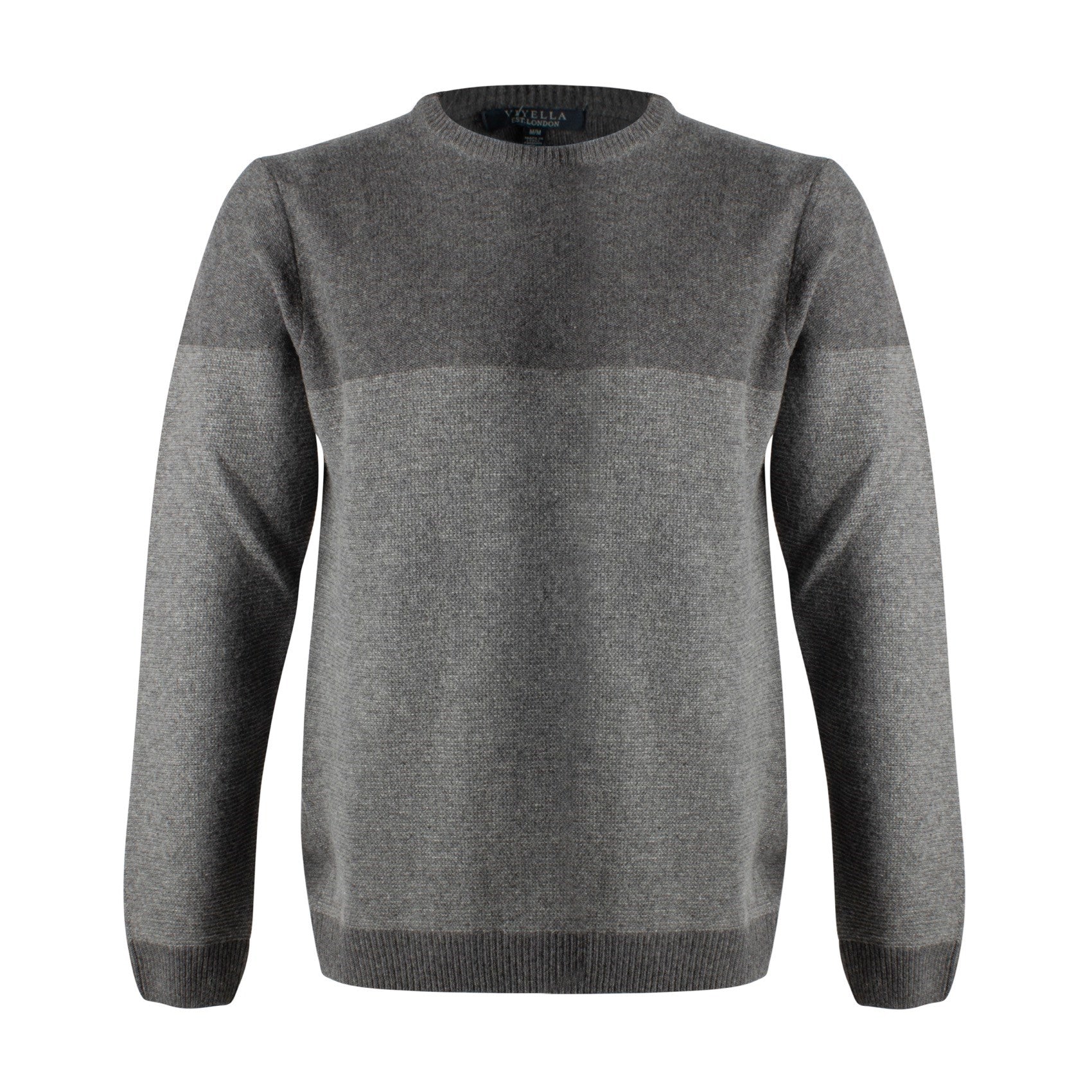 Wool Blend Colorblock Crew Neck Sweater in Grey by Viyella