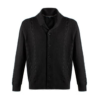 Shawl Collar Cable Knit Button-Front Cardigan Cotton Sweater in Charcoal by Viyella