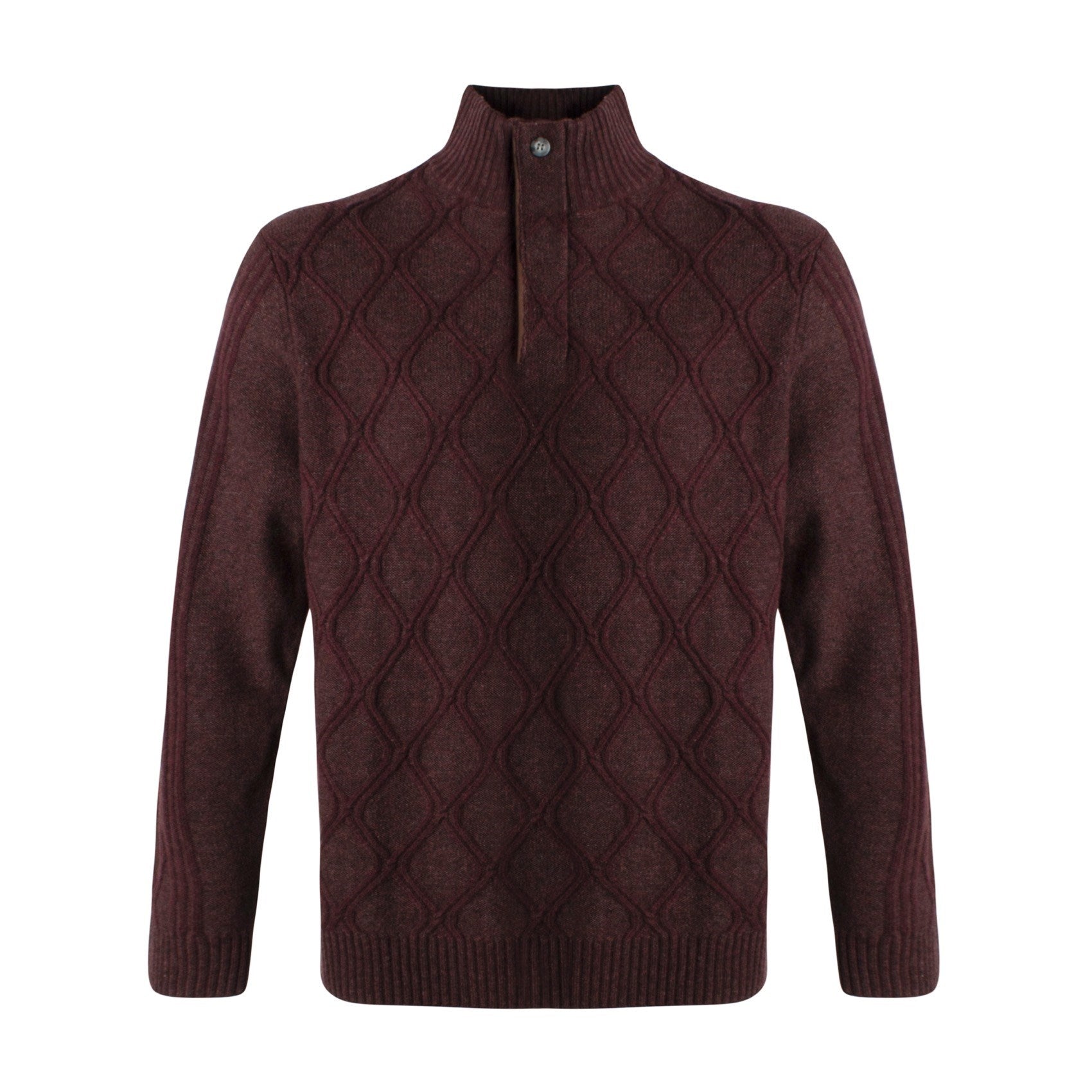 Diamond Knit Lambswool Blend Quarter-Zip Sweater in Dark Burgundy by Viyella