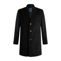 Wool Blend 3 Button Coat in Black by Viyella