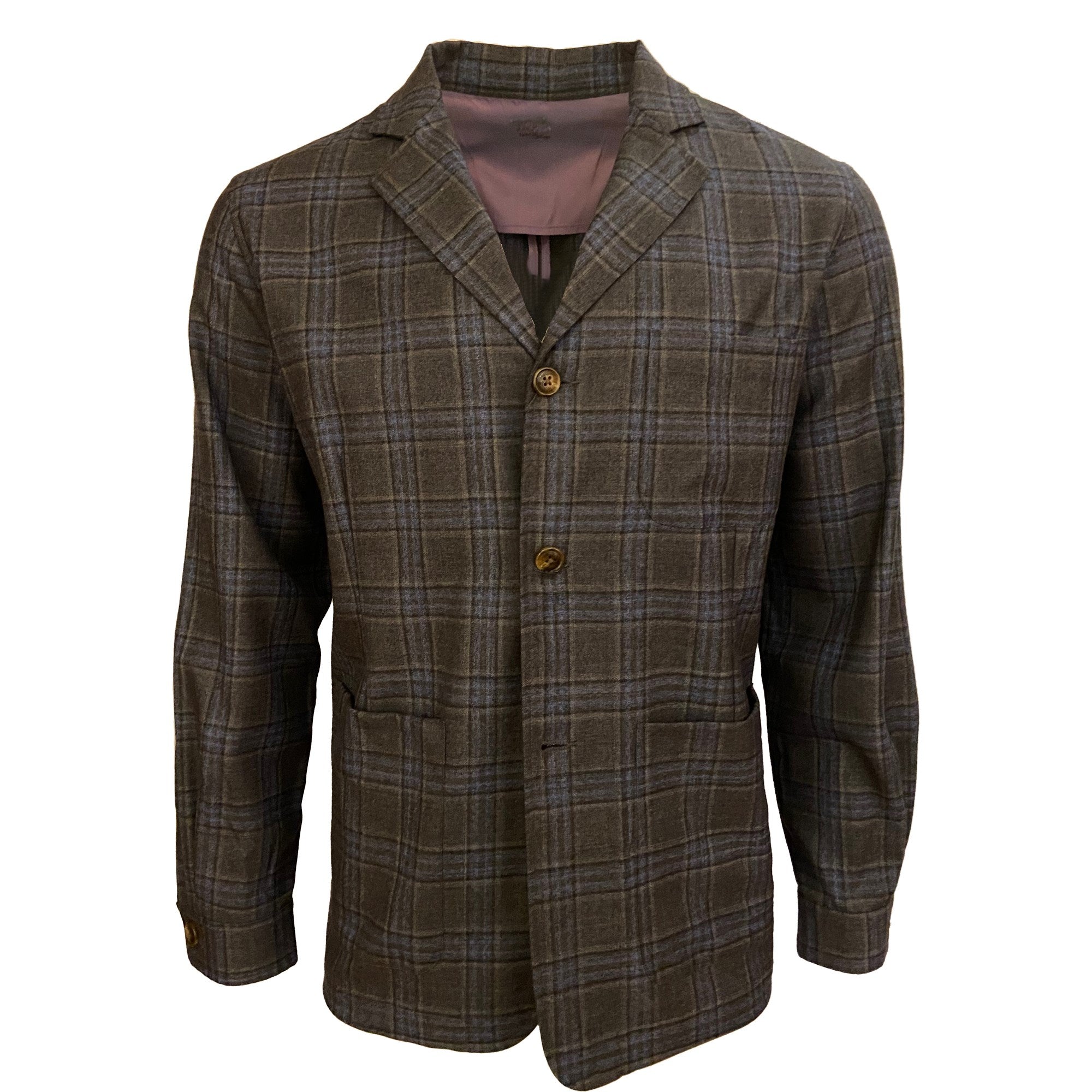 Wool Blazer Shirt Jacket in Grey and Olive Plaid by Viyella