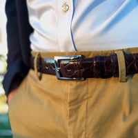American Alligator Stitched Edge Belt in Brown by Torino Leather