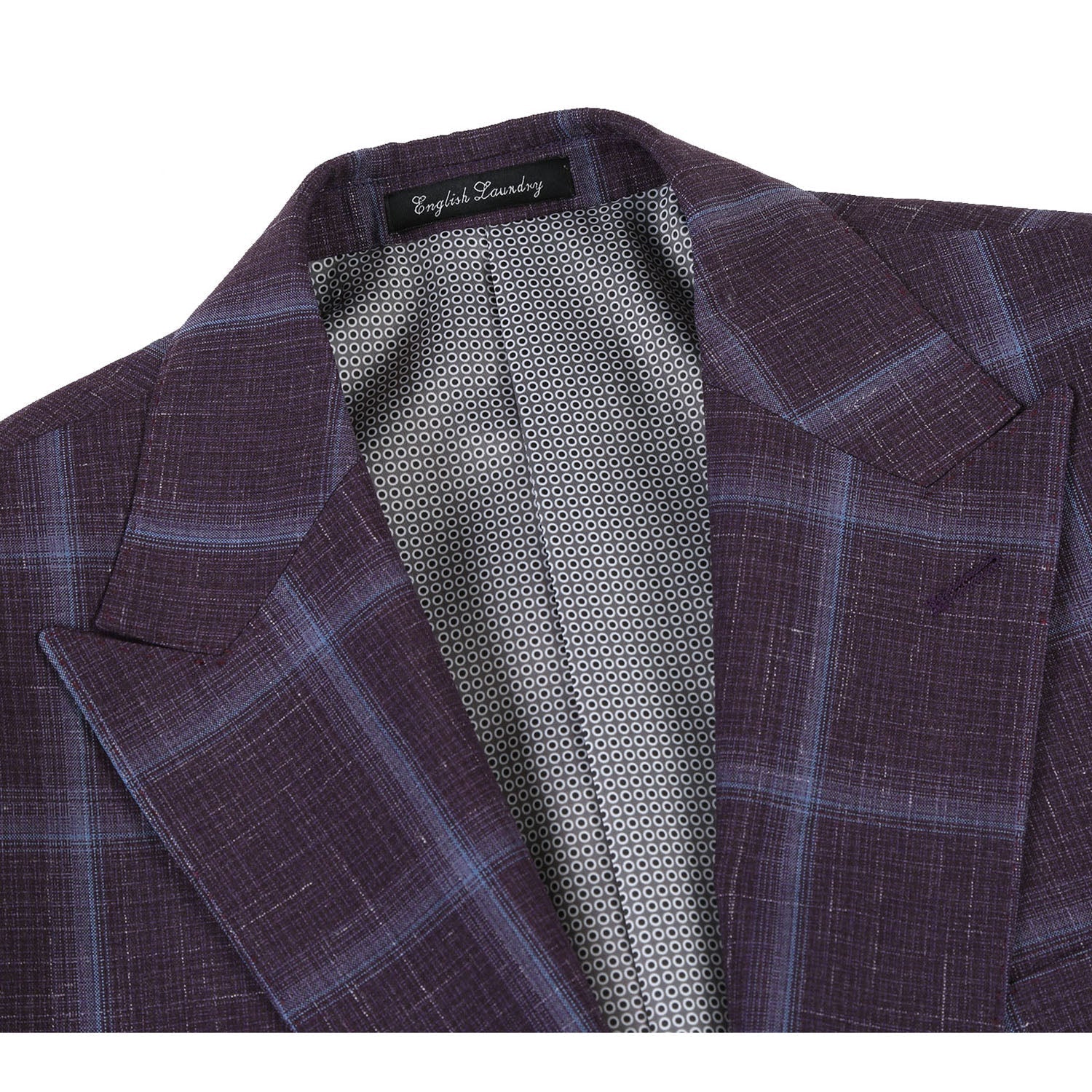Wool Stretch with Linen Double Breasted SLIM FIT Suit in Plum Check (Short, Regular, and Long Available) by English Laundry