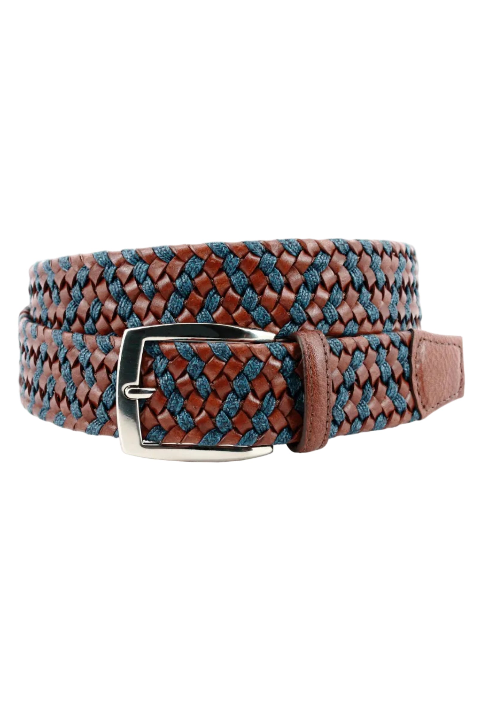 Braided Italian Leather and Linen Belt in Cognac and Navy by Torino Leather