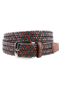 Braided Italian Leather and Linen Belt in Cognac and Navy by Torino Leather