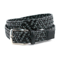 Italian Braided Leather and Linen Belt in Black and Grey by Torino Leather