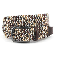 Italian Woven Rayon Elastic Belt in Brown and Camel Multi by Torino Leather
