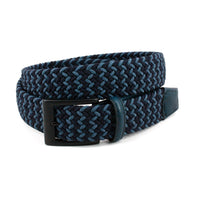 Italian Chevron Braided Stretch Cotton Elastic Belt in Navy and Blue by Torino Leather