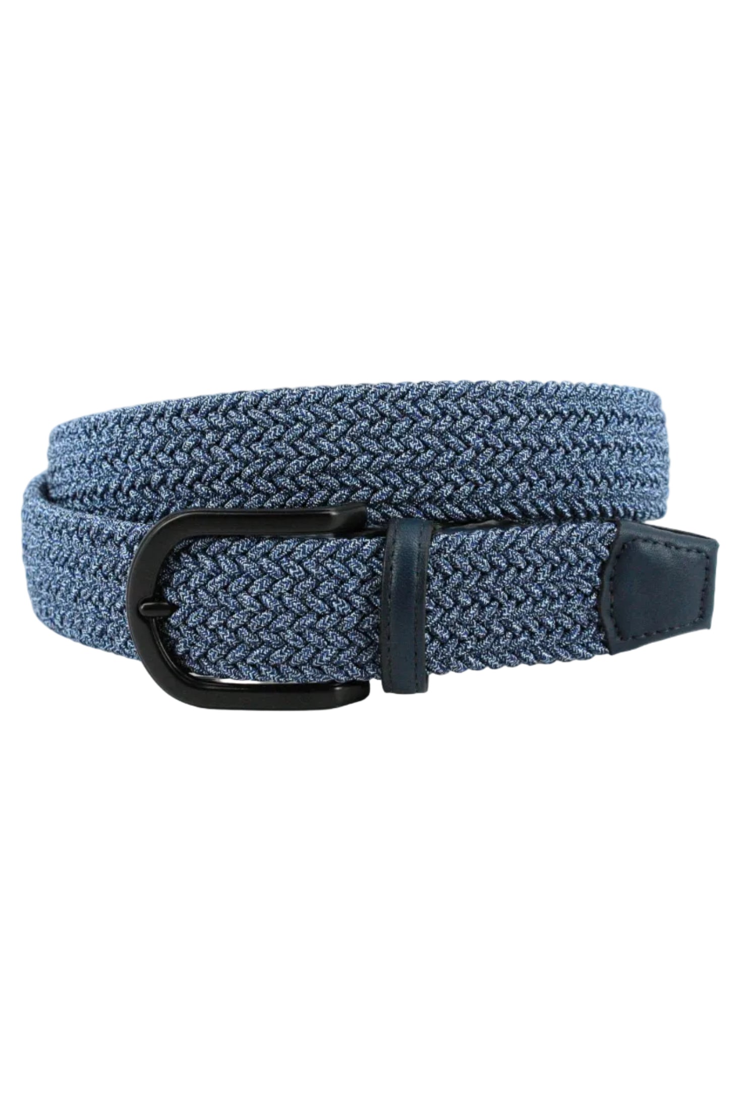 Italian Braided Melange Rayon Elastic Belt in Navy by Torino Leather