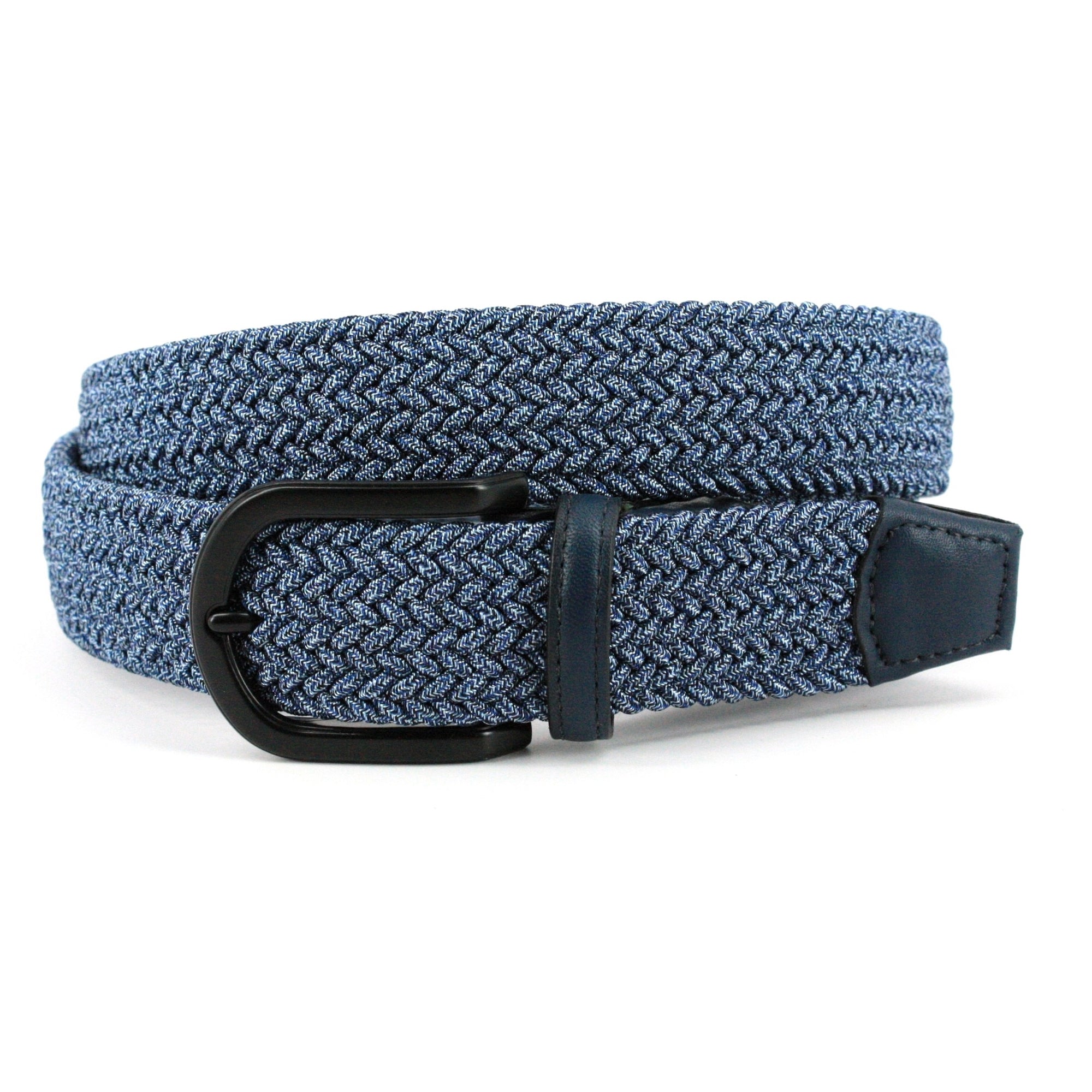 Italian Braided Melange Rayon Elastic Belt in Navy by Torino Leather