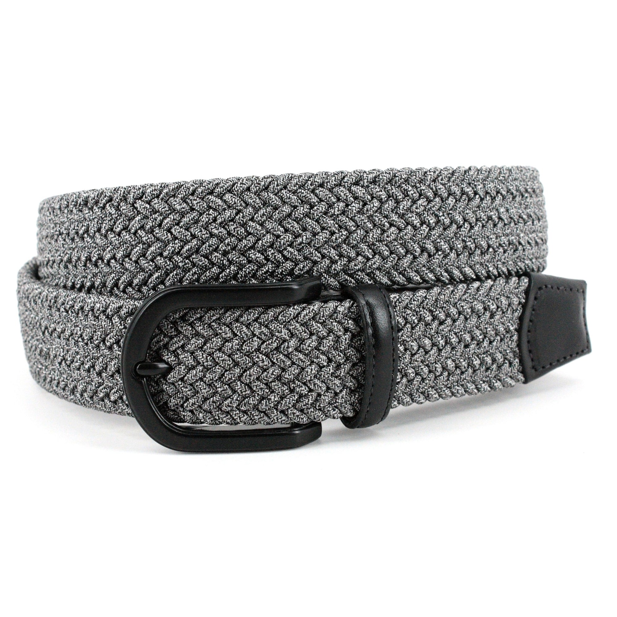 Italian Braided Melange Rayon Elastic Belt in Grey by Torino Leather