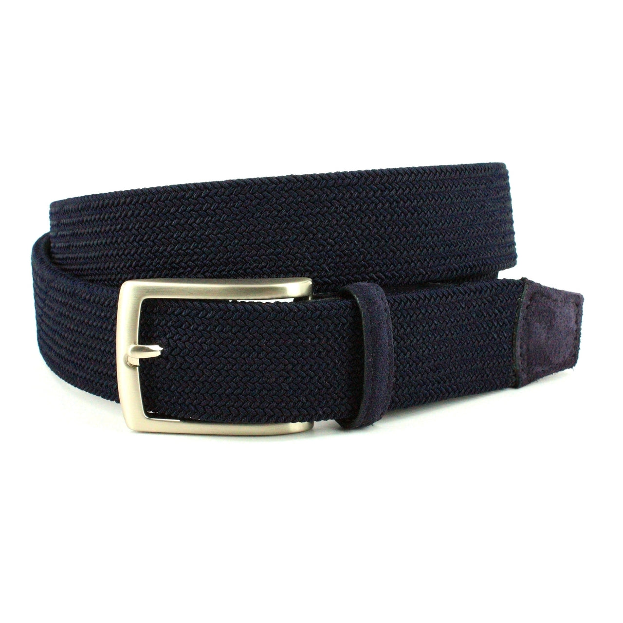 Italian Tubular Woven Stretch Belt with Suede End & Loop in Navy by Torino Leather