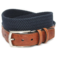 Italian Woven Cotton Elastic Belt in Navy by Torino Leather