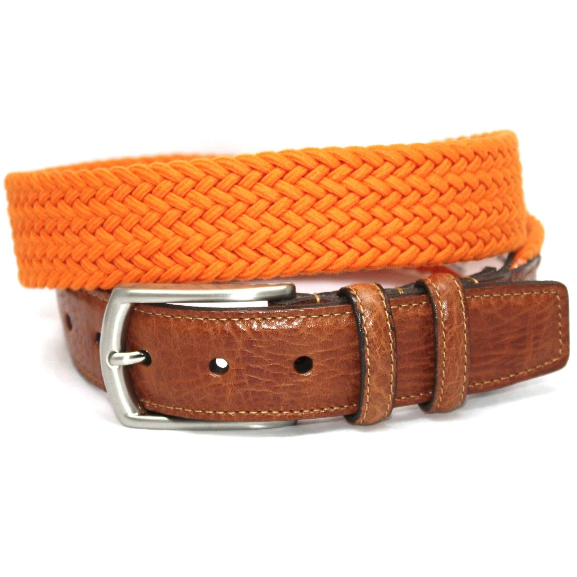 Italian Woven Cotton Elastic Belt in Orange by Torino Leather