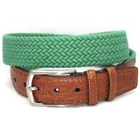 Italian Woven Cotton Elastic Belt in Light Green by Torino Leather