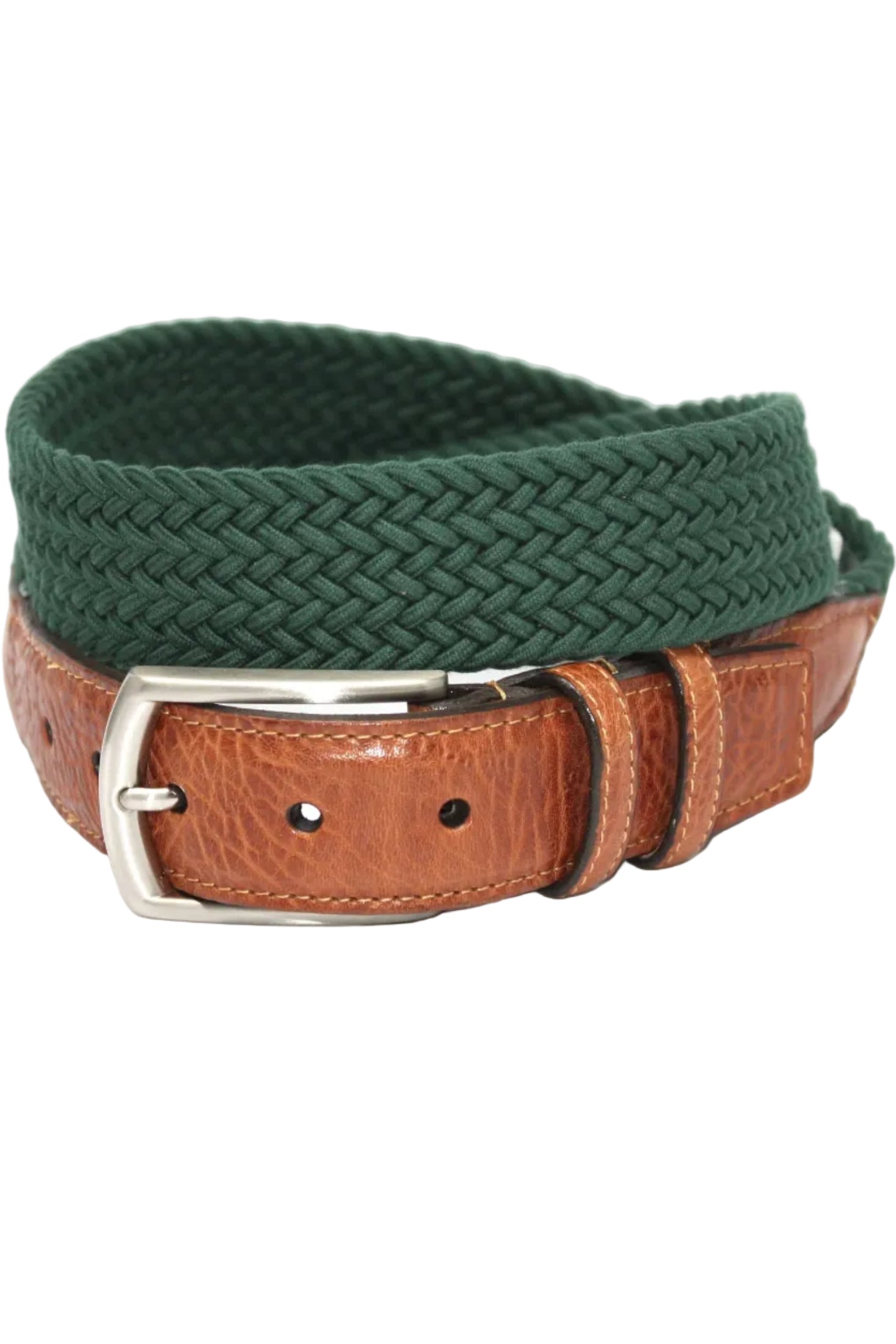 Italian Woven Cotton Elastic Belt in Dark Green by Torino Leather