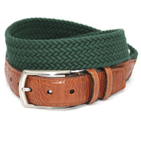 Italian Woven Cotton Elastic Belt in Dark Green by Torino Leather
