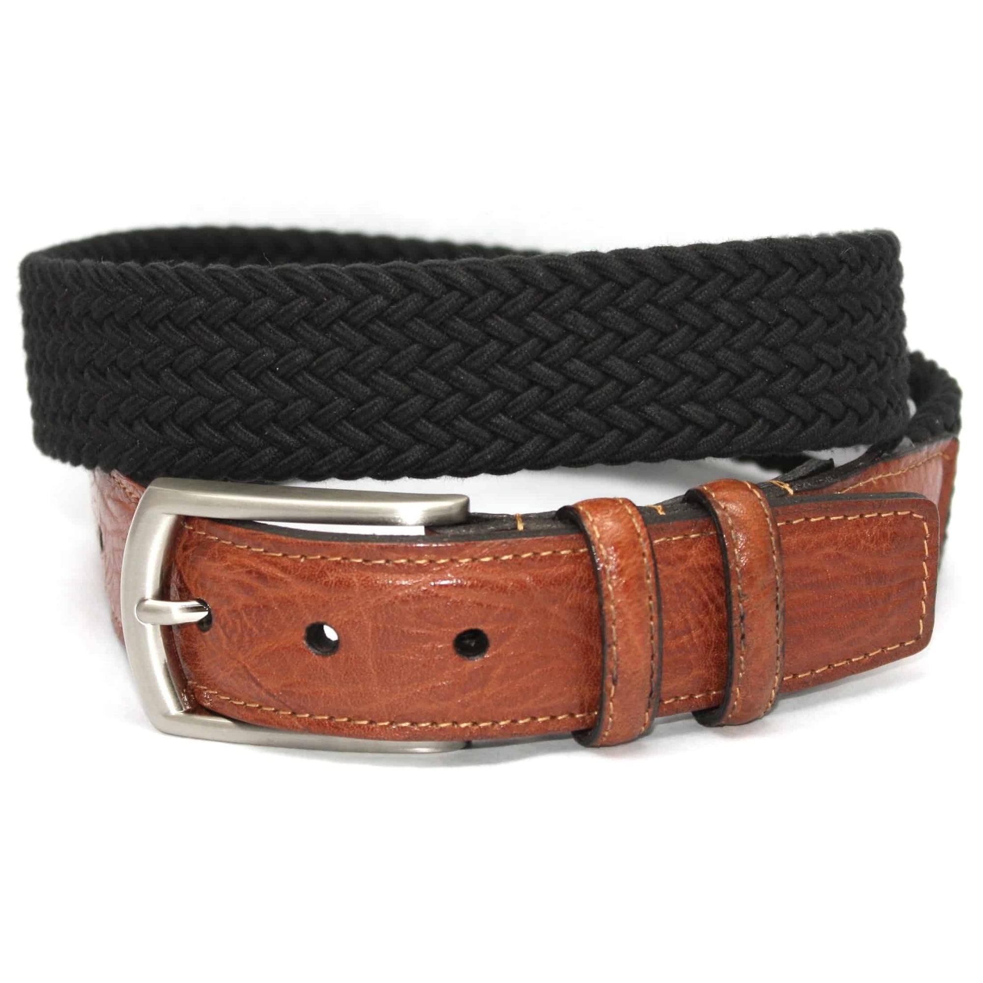 Italian Woven Cotton Elastic Belt in Black by Torino Leather
