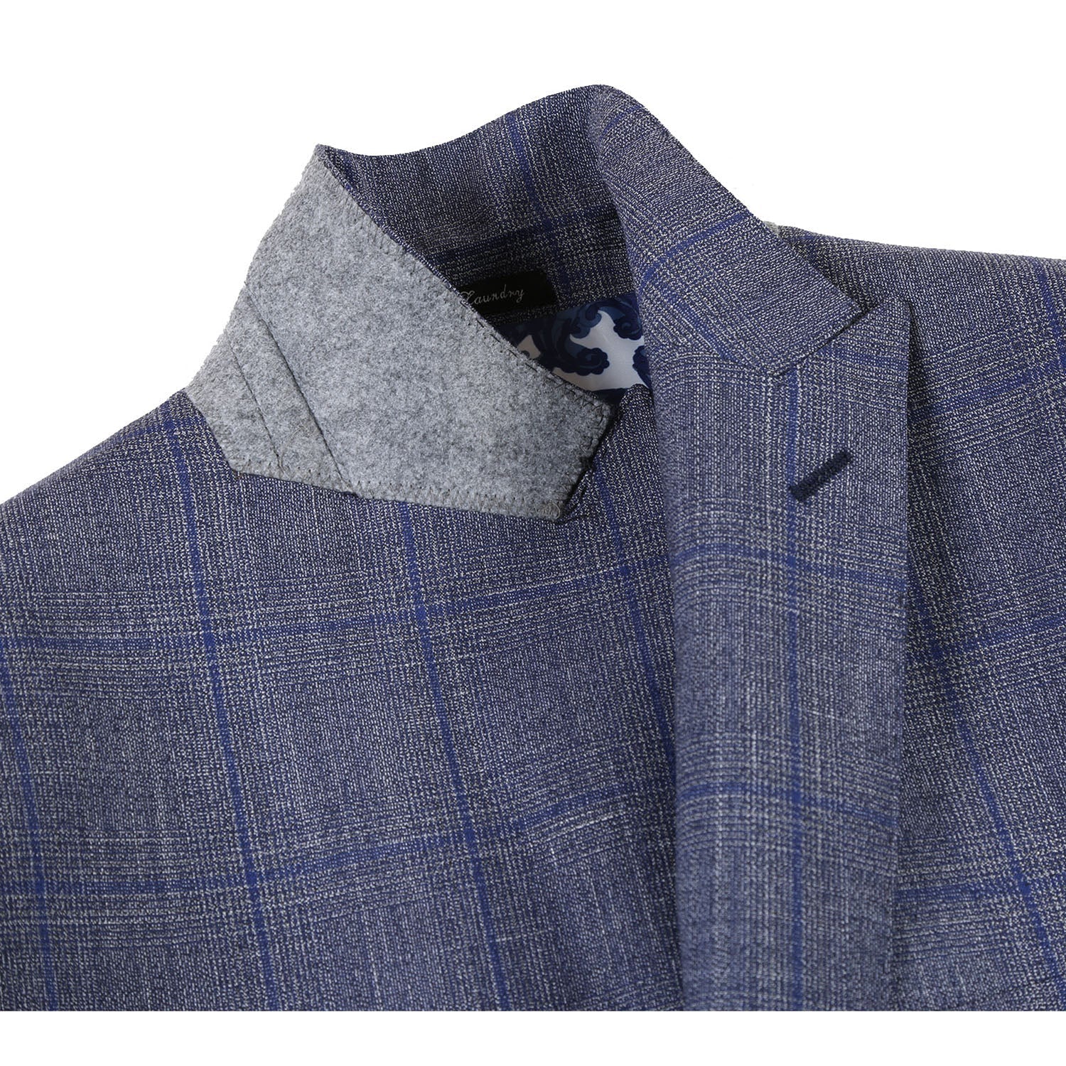Wool, Silk, and Linen Double Breasted SLIM FIT Suit in Grey and Blue Windowpane Check (Short, Regular, and Long Available) by English Laundry
