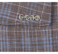 Single Breasted SLIM FIT Half Canvas Cotton/Linen Soft Jacket in Brown and Blue Plaid (Short and Regular Available) by Pelago