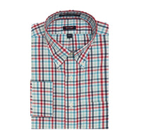 'Justin' Red, Navy, and Aqua Check Beyond Non-Iron® Cotton Sport Shirt by Batton