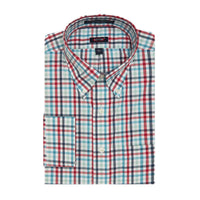 'Justin' Red, Navy, and Aqua Check Beyond Non-Iron® Cotton Sport Shirt by Batton