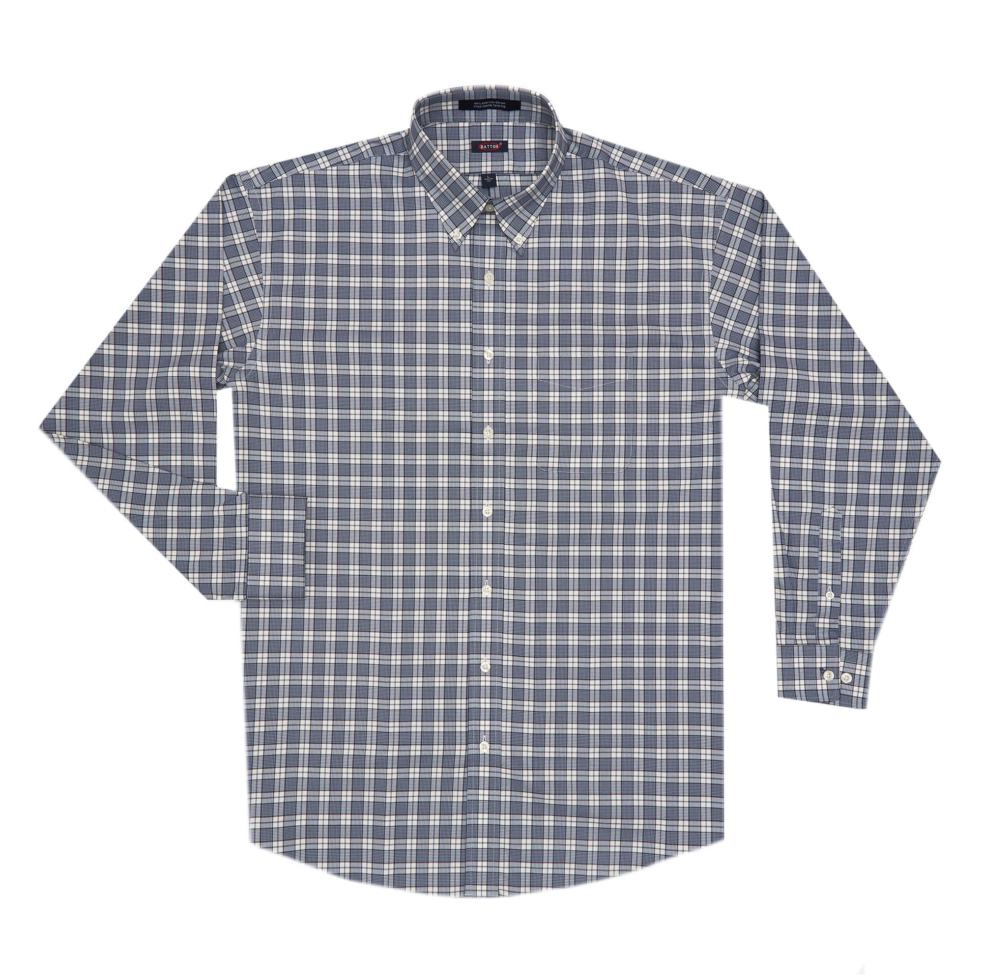 'James' Navy and Blue Plaid Beyond Non-Iron® Cotton Sport Shirt by Batton