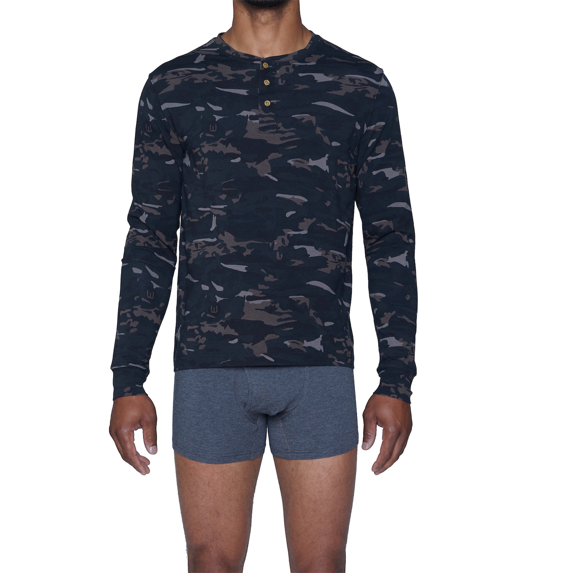 Henley Lounge Shirt in Forest Camo by Wood Underwear