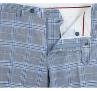 Stretch Performance 2-Button SLIM FIT Suit in Grey and Blue Windowpane Plaid (Short, Regular, and Long Available) by Renoir