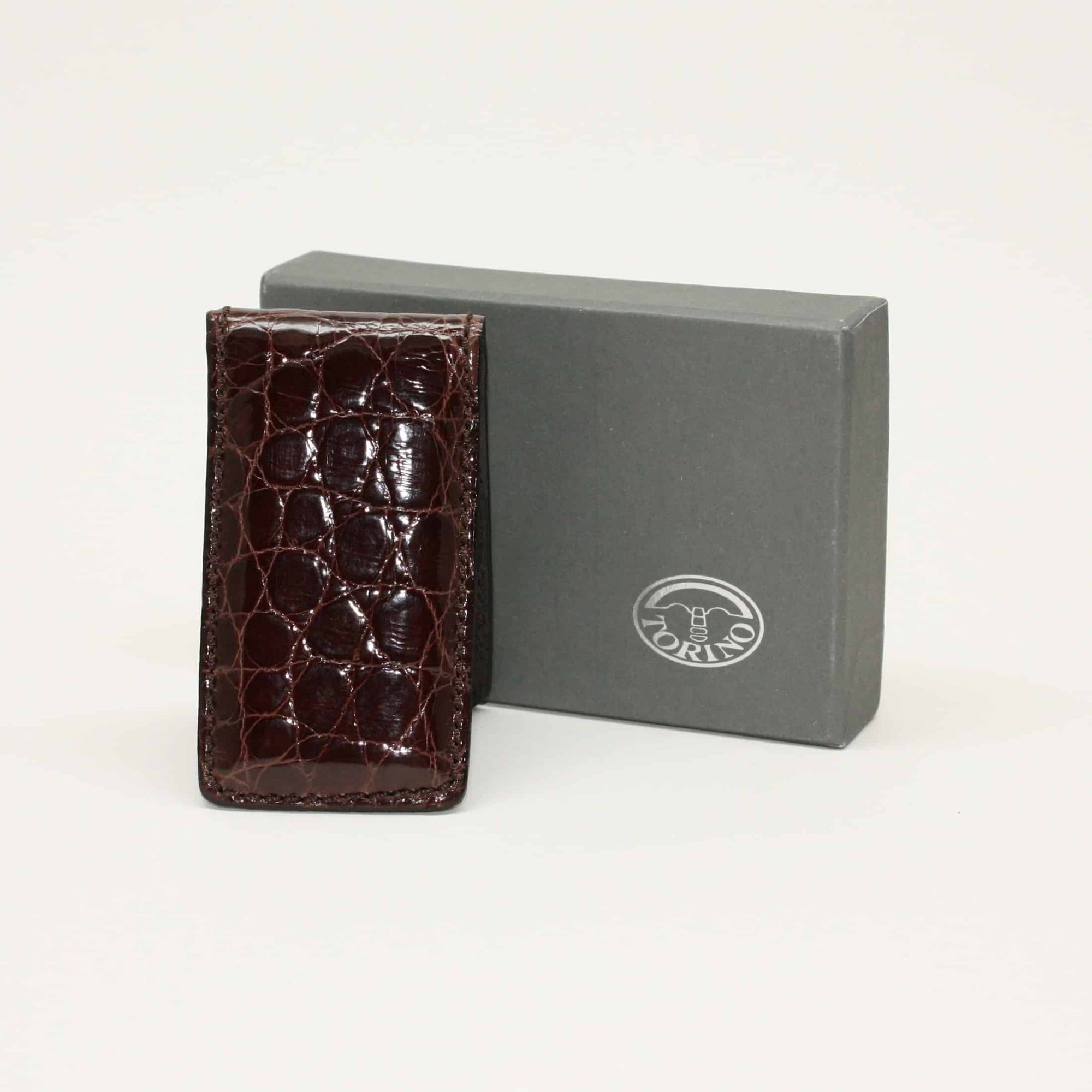Alligator Magnetic Money Clip in Brown by Torino Leather