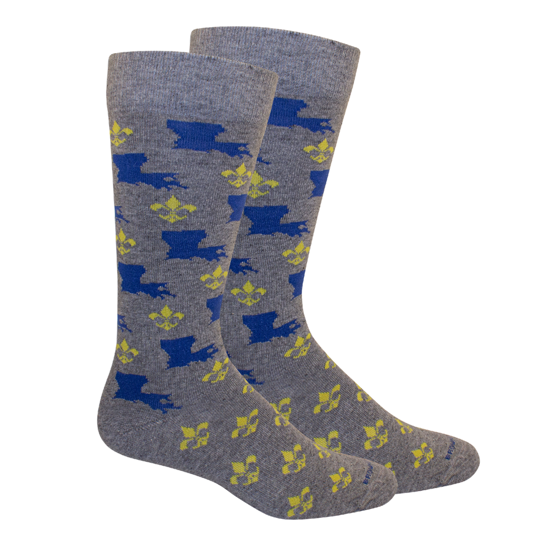 'Louisiana Fleur de Lis' Cotton Socks in Light Grey Heather by Brown Dog Hosiery