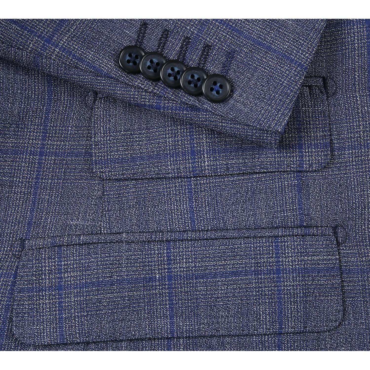 Wool, Silk, and Linen Double Breasted SLIM FIT Suit in Grey and Blue Windowpane Check (Short, Regular, and Long Available) by English Laundry