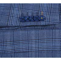 Wool Stretch Single Breasted SLIM FIT Suit in Denim Blue Glen Check (Short, Regular, and Long Available) by English Laundry