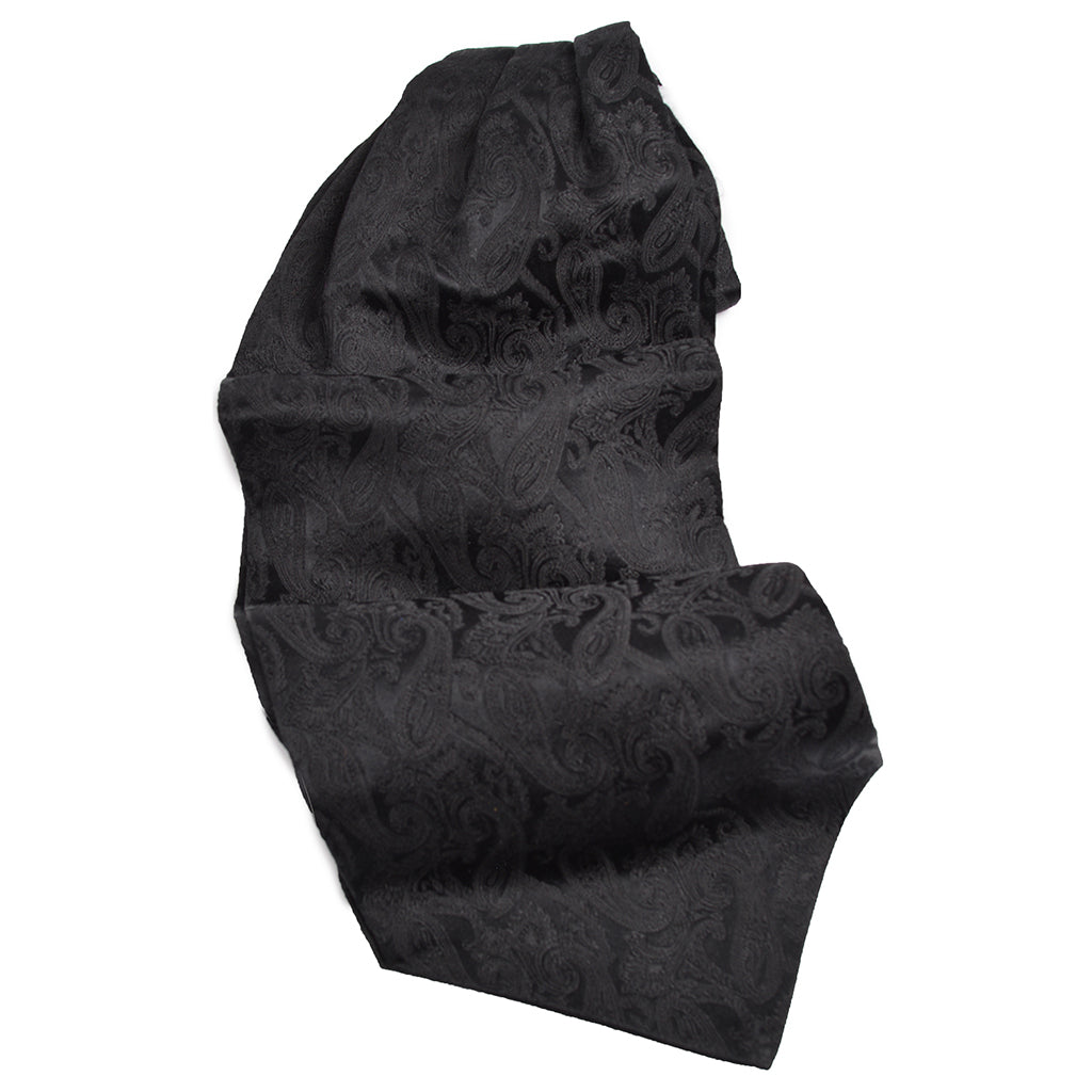 Black Tonal Teardrop Paisley Silk Woven Jacquard Ascot by Dion