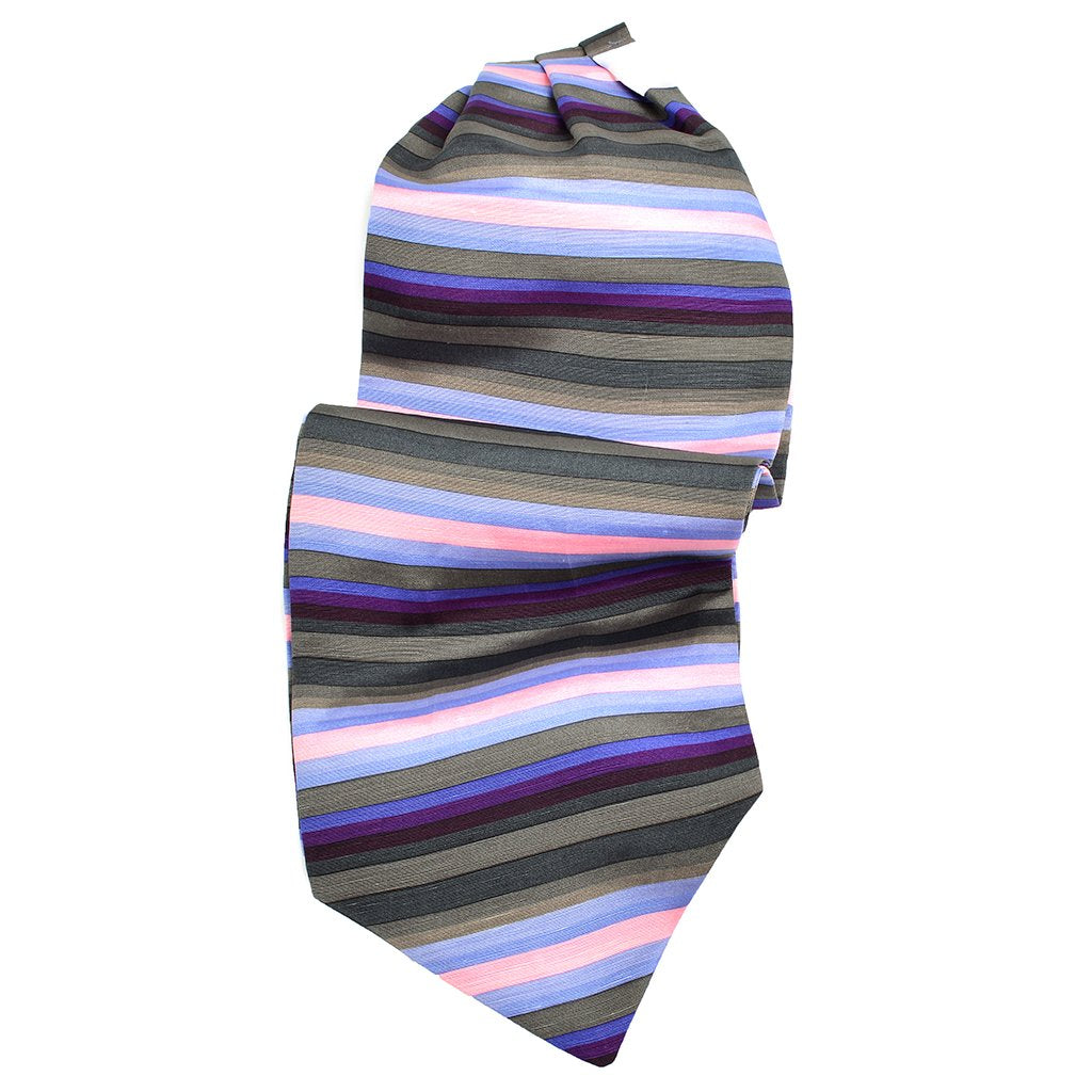 Charcoal, Purple, Lavender and Pink Stripe Silk Twill Jacquard Ascot by Dion