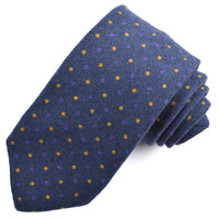 Navy and Gold Dot Printed Wool Mélange Tie by Dion Neckwear